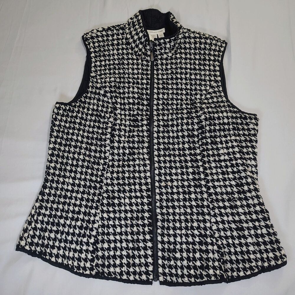 Coldwater Creek Reversible Quilted Houndstooth Zip Vest Black/White Sz XL 18
